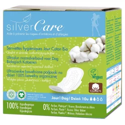 Serviettes hygiéniques jour et ailettes BIO flux léger-moyen 10 pcs Silvercare