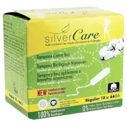 Tampons regular sans applicateur BIO flux léger-moyen - 18 pcs - Silvercare