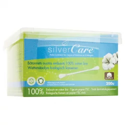 Bâtonnets ouatés embouts en coton BIO - 200 pièces - Silvercare