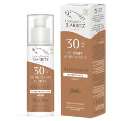 Crème solaire visage teintée dorée BIO IP 30 - 50ml - Laboratoires de Biarritz