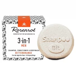Natürliches festes Shampoo, Spülung & Duschgel 3-in-1 Bitterorange für Männer - 60g - Rosenrot