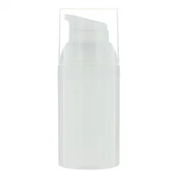 Flacon airless en plastique blanc 30ml avec pompe de distribution et bouchon transparent - 1 pièce - Aromadis