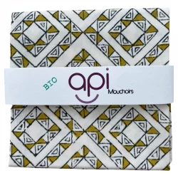 Grand mouchoir lavable diagonales moutardes & blanches en coton bio - 1 pièce - api-care