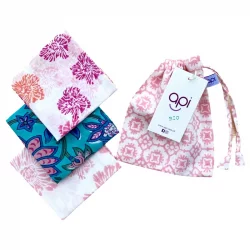 Kit de 3 petits mouchoirs lavables fleurs roses avec pochette en coton bio - api-care