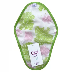 Waschbare Damenbinde grüne & rosa Blumen Grösse M für eine normale Menstruation aus Bio-Baumwolle - 1 Stck - api-care