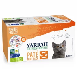 Multi Pack pâtés pour chat BIO saumon, dinde & boeuf - 8x100g - Yarrah
