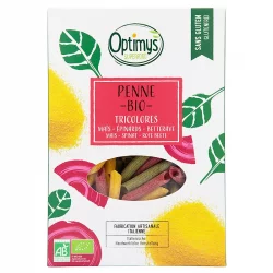 Penne de maïs tricolores maïs, épinards & betterave BIO - 250g - Optimys