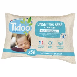 BIO-Babypflegetücher reines Wasser ohne Parfum - 58 Stück - Tidoo