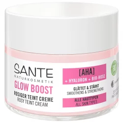 Glow Boost rosiger Teint BIO-Creme AHA, Hyaluron & Rose - 50ml - Sante