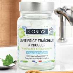 Erfrischende BIO-Zahnpasta zum Kauen Menthol Fluoridfrei - 120 stk - Coslys