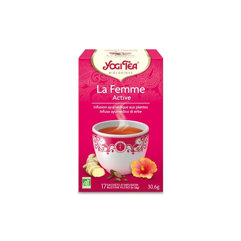 Infusion femme d'hibiscus, racine d'angélique & gingembre BIO - La Femme Active - 17 sachets - Yogi Tea