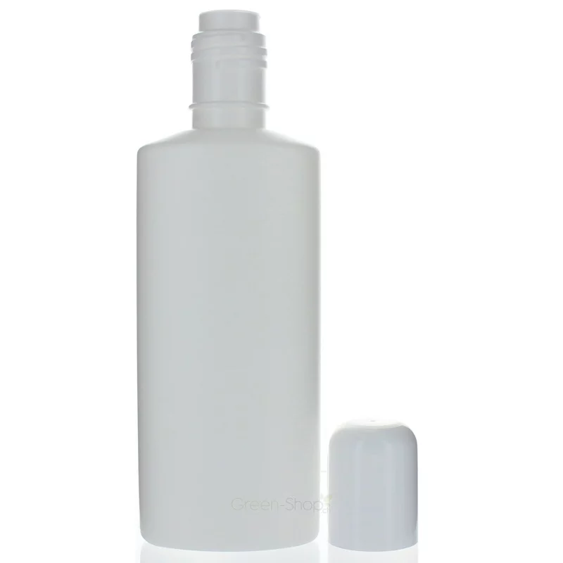 Bouteille ovale en plastique blanc 200ml avec réducteur & bouchon Aromadis