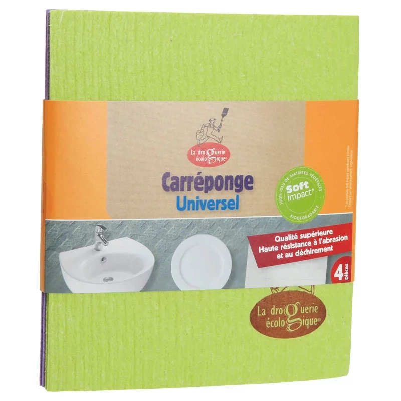 Carrés éponges cellulose universel - 4 pièces - La droguerie écologique