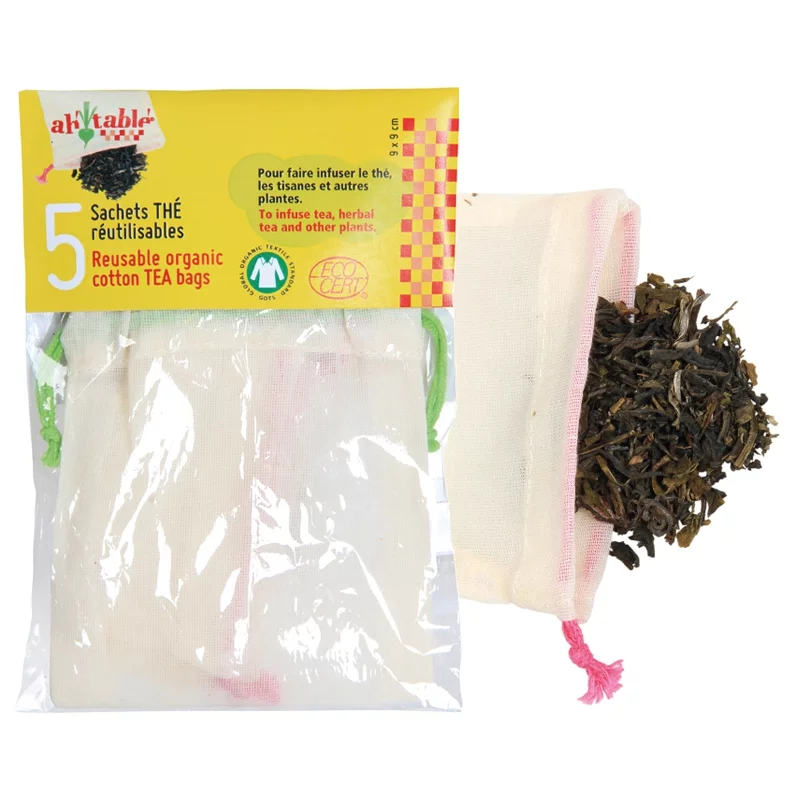 5 sachets de thé réutilisables en coton bio