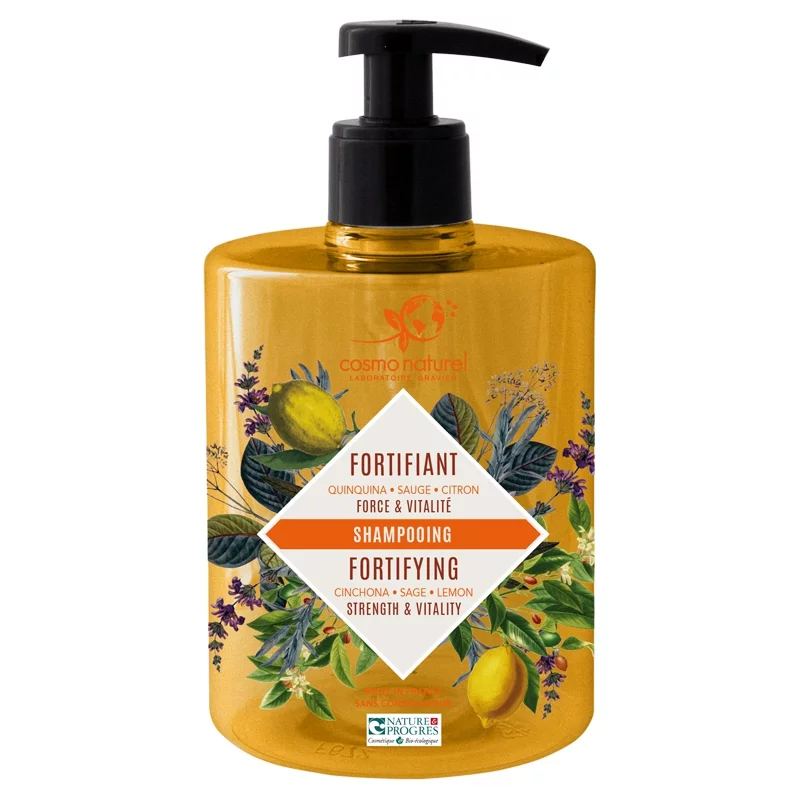 Shampooing fortifiant BIO quinquina, sauge & citron - 500ml - Cosmo Naturel
