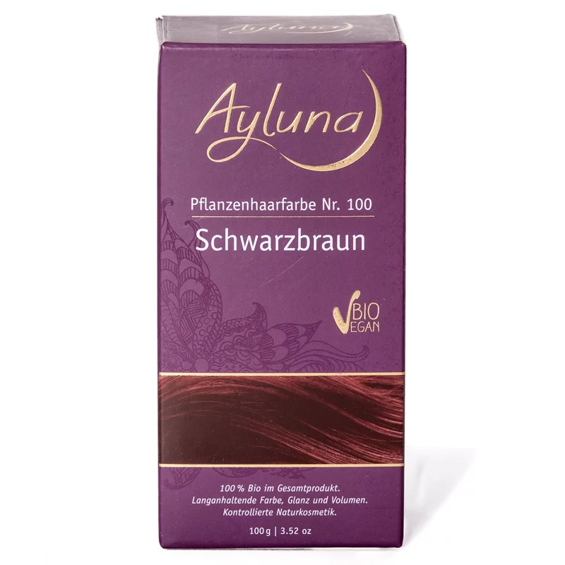 BIO-Pflanzenhaarfarbe Pulver N°100 Schwarzbraun - 100g - Ayluna