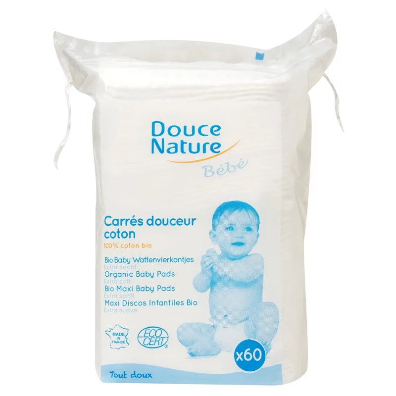 Carrés maxi bébé en coton BIO - 60 pièces - Douce Nature