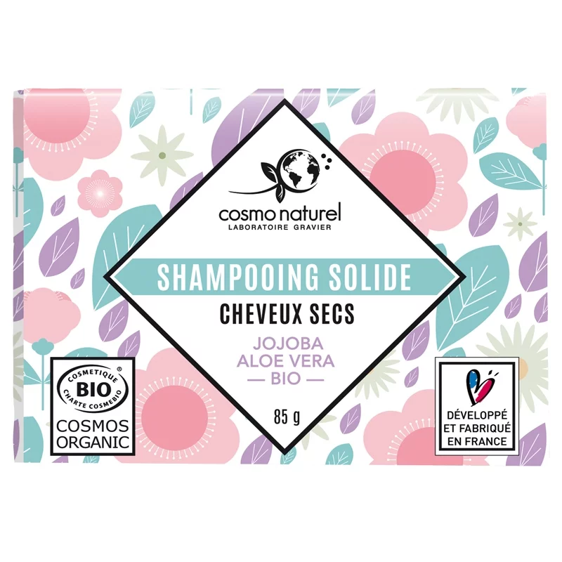 Shampooing solide cheveux secs BIO jojoba & aloe vera - 85g - Cosmo Naturel