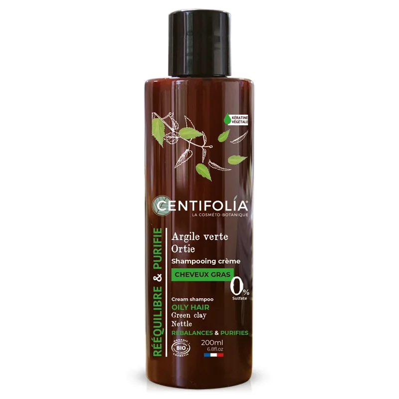 Shampooing crème cheveux gras BIO argile verte & ortie - 200ml - Centifolia