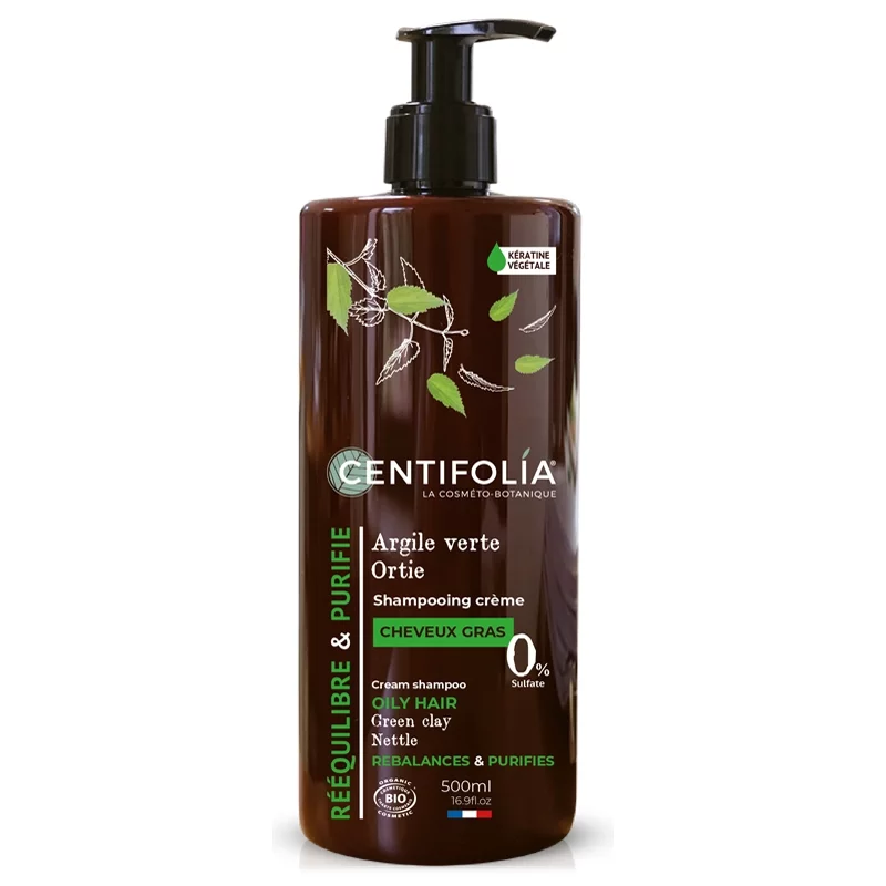 Shampooing crème cheveux gras BIO argile verte & ortie - 500ml - Centifolia