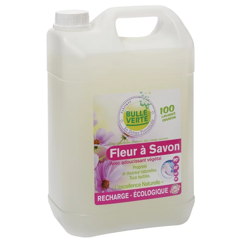 Lessive liquide fleur à savon écologique géranium & shiu - 5l - Bulle Verte