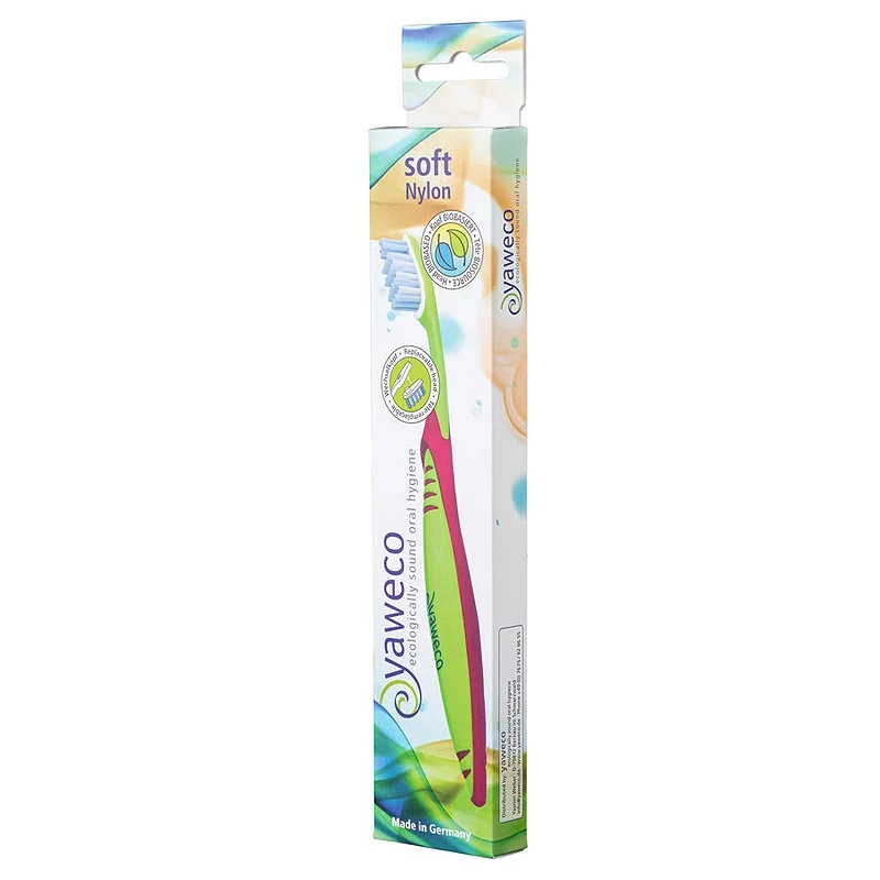 Brosse à dents à tête interchangeable Rose-Vert Soft Nylon - Yaweco