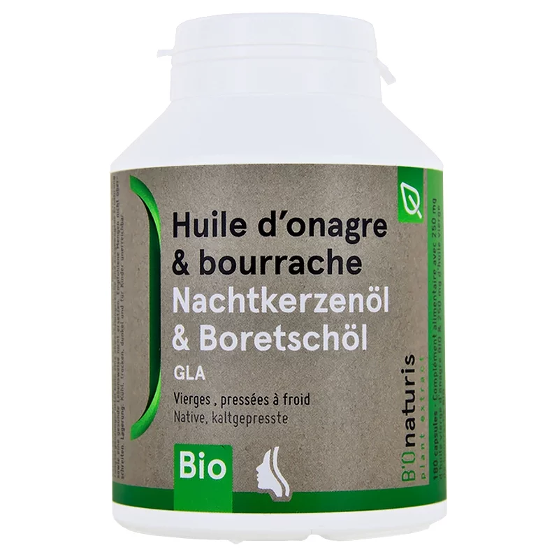 Huile d'onagre & bourrache BIO 500 mg 180 capsules - BIOnaturis