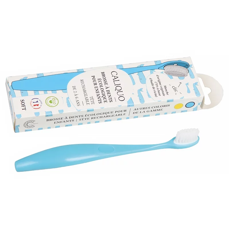 Brosse à dents enfant à tête interchangeable bleue Souple Nylon - Caliquo