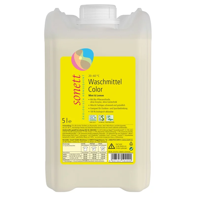 Lessive liquide couleur écologique menthe & lemongrass - 5l - Sonett﻿