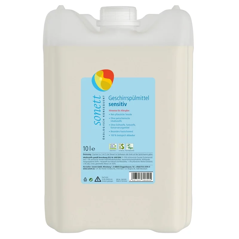 Liquide vaisselle sensitif écologique sans parfum - 10l - Sonett﻿