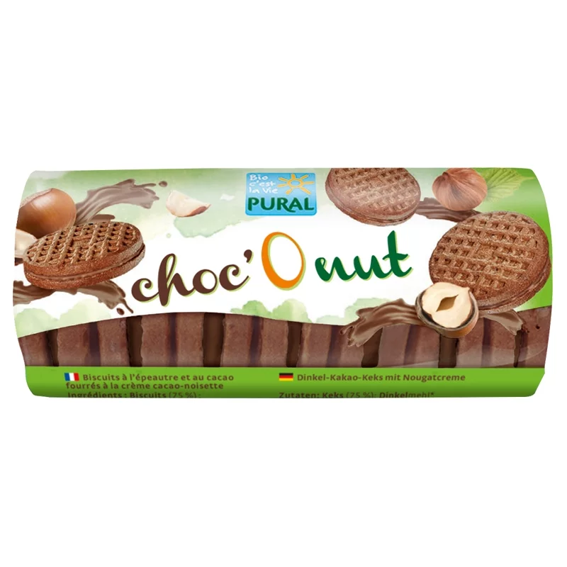 Biscuits fourrés à la crème au cacao & noisettes BIO - 85g - Pural