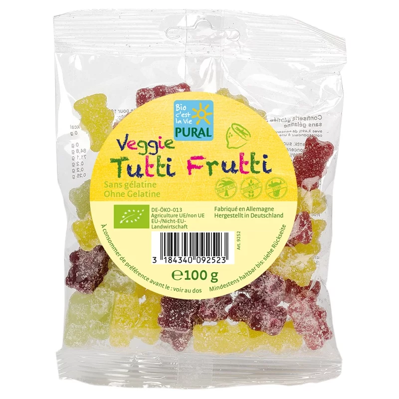 BIO-Tutti-Frutti Bärchen ohne Gelatine - Veggie Tutti Frutti - 100g - Pural