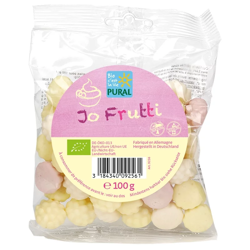 Bonbons aux fruits & yaourts BIO avec gélatine - Jo Frutti - 100g - Pural