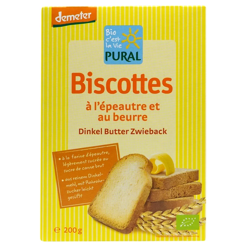 Biscottes à l'épeautre & au beurre BIO - 200g - Pural