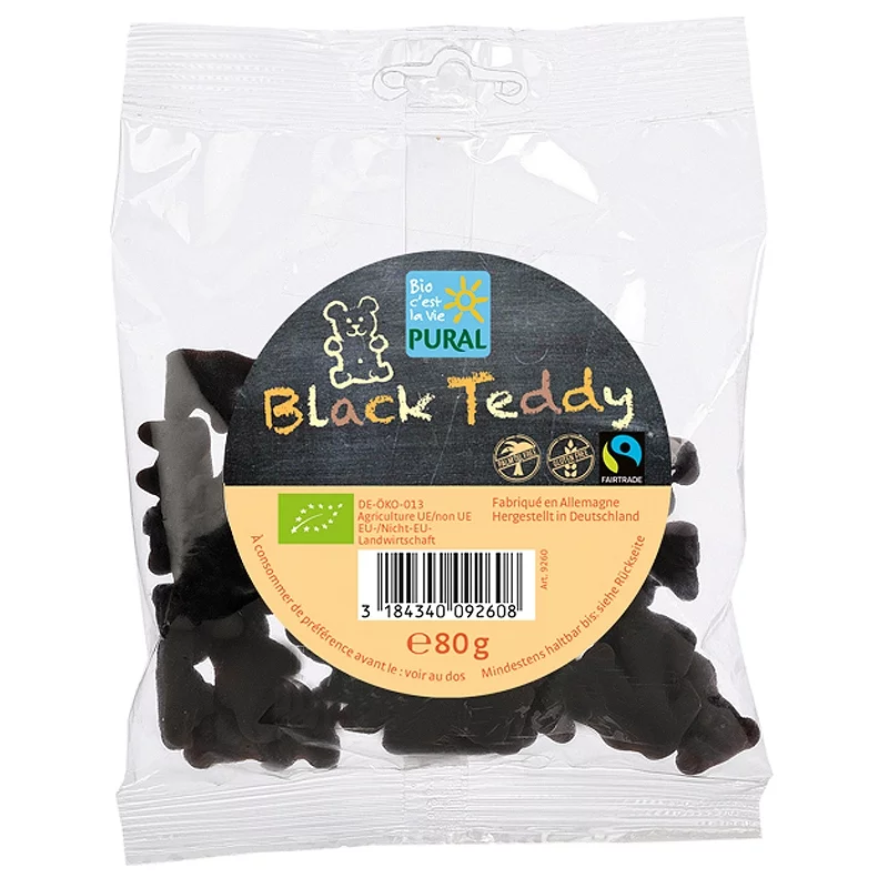 BIO-Lakritz in Bärenform mit Gelatine - Black Teddy - 80g - Pural