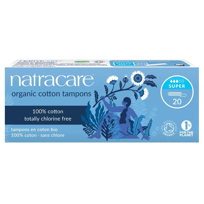 Tampons super sans applicateur BIO flux moyen-fort - 20 pièces - Natracare﻿