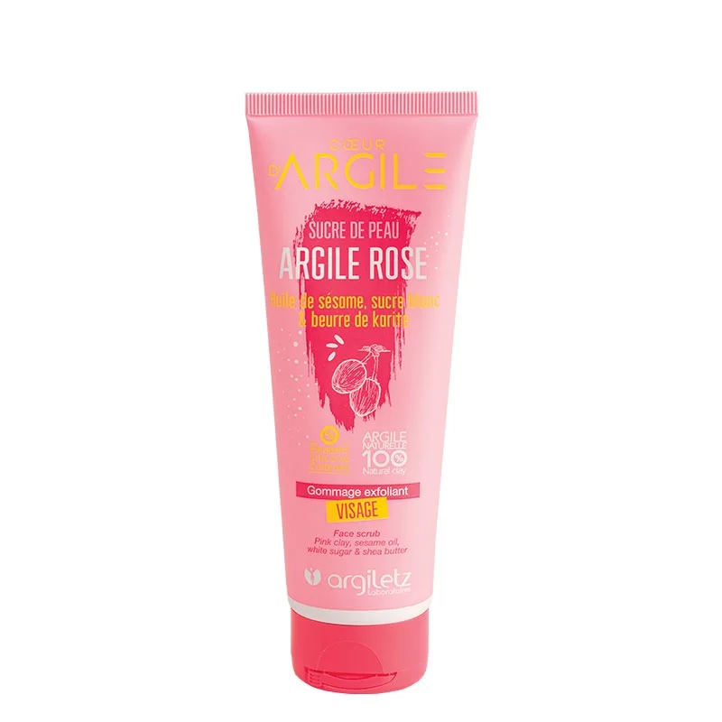 Gommage exfoliant visage naturel argile rose & sucre - 100ml - Argiletz