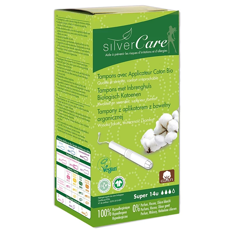 Tampons super avec applicateur BIO flux moyen-fort - 14 pièces - Silvercare