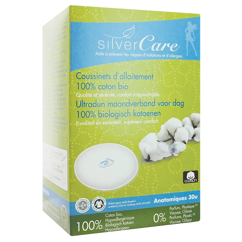 Coussinets d'allaitement en coton BIO - 30 pièces - Silvercare