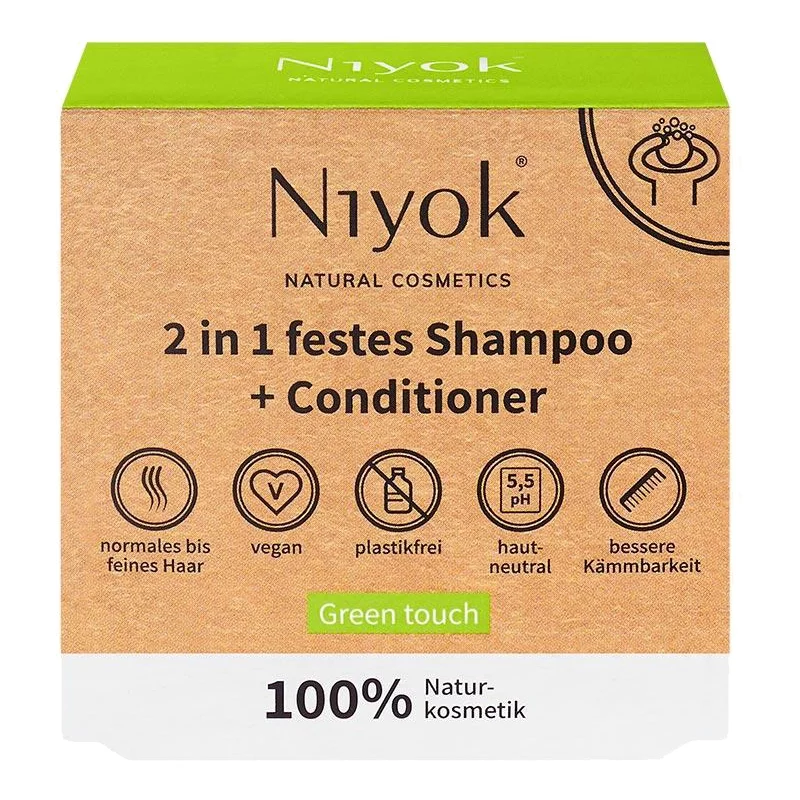 Natürliches 2 in 1 festes Shampoo & Conditioner Green touch - 80g - Niyok