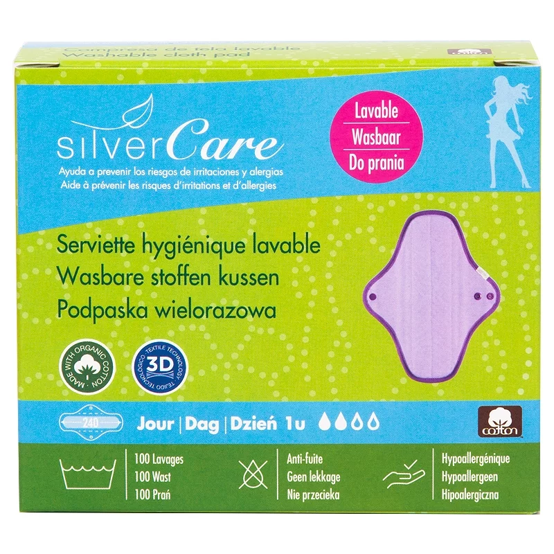 Serviette hygiénique lavable de jour BIO flux moyen - Silvercare