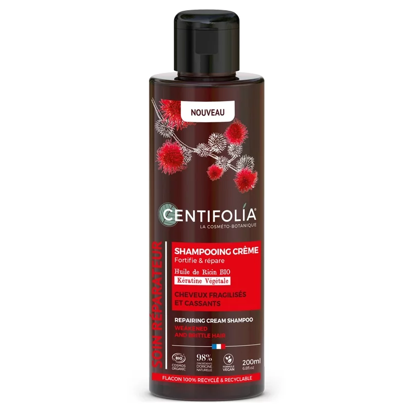 Shampooing crème réparateur BIO ricin & kératine - 200ml - Centifolia