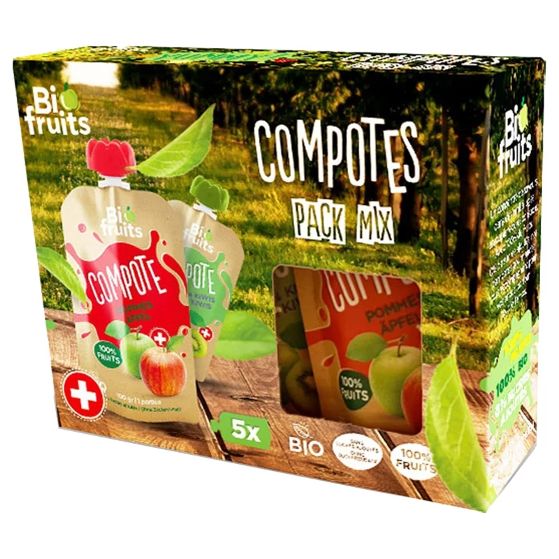 Compotes multipack 5 saveurs BIO - 5x100g - BioFruits Compotes multipack 5 saveurs BIO - 5x100g - BioFruits