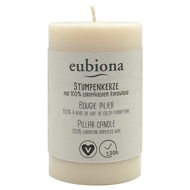 Bougie cylindrique blanche en cire de colza naturelle 50 x 80 mm - Eubiona Bougie cylindrique blanche en cire de colza naturelle 50 x 80 mm - Eubiona