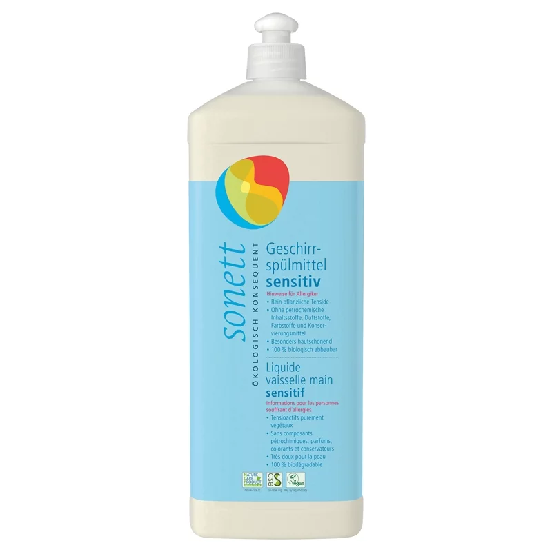 Liquide vaisselle sensitif écologique sans parfum - 1l - Sonett﻿