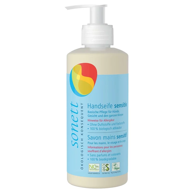 Öko flüssige Seife für Hände, Gesicht & Körper sensitiv - 300ml - Sonett﻿