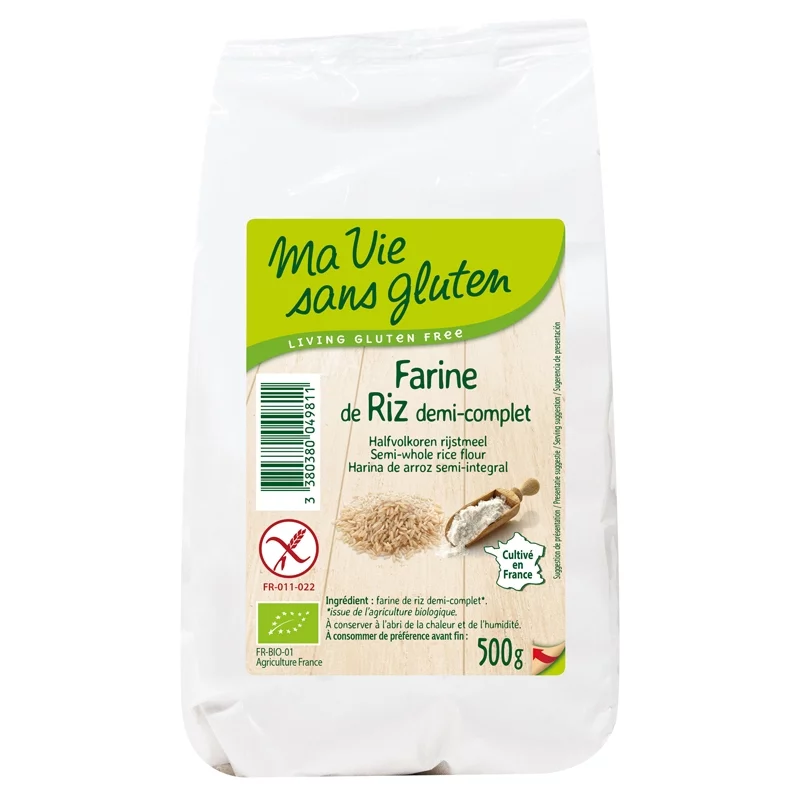 Farine de riz 1/2 complète sans gluten 1kg Ma vie sans Gluten