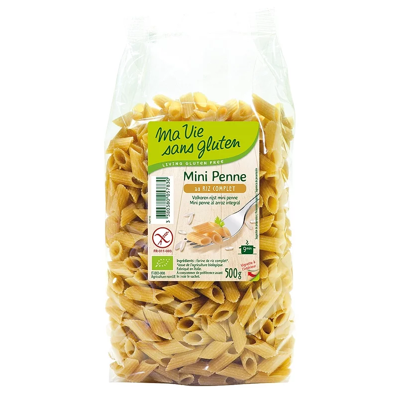 Mini penne de riz complet BIO - 500g - Ma vie sans gluten