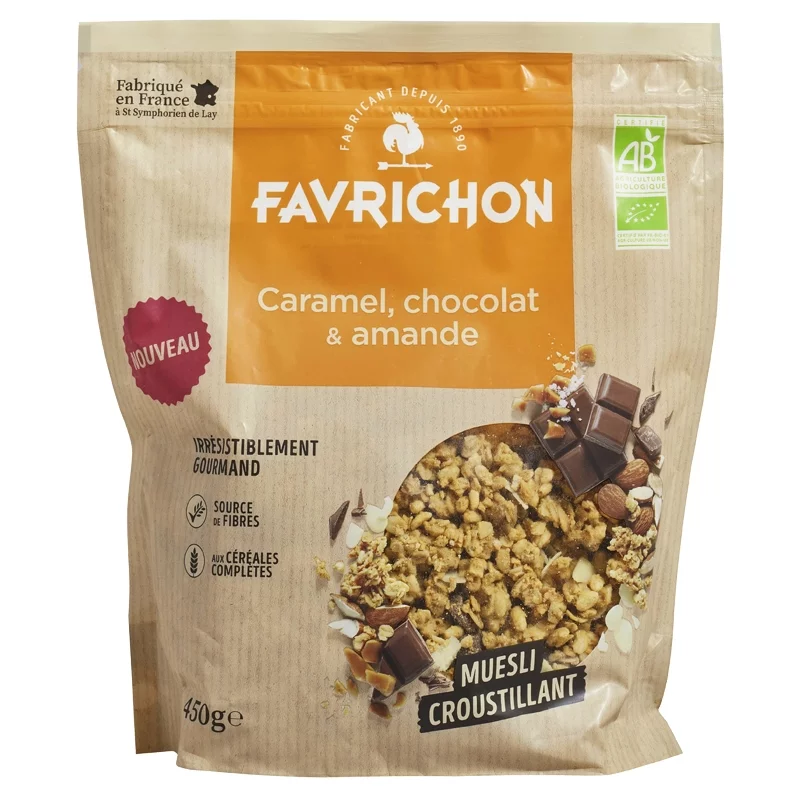 Müesli croustillant caramel, chocolat & amande BIO - 450g - Favrichon