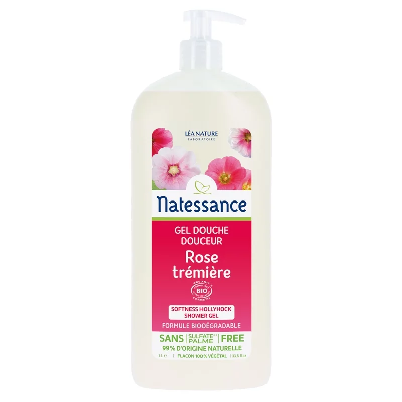 Gel douche délicat BIO rose trémière - 1l - Natessance